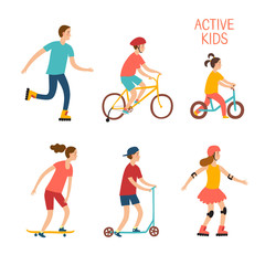 Active children riding and playing outdoor