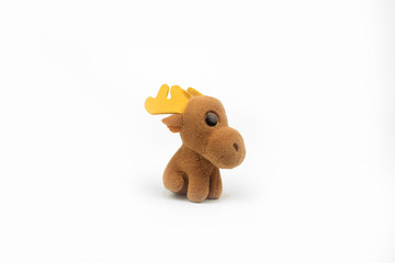 Soft toy deer brown on white background