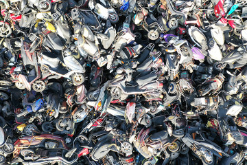 Old motor vehicles piled up waiting to be dismantled and eliminated