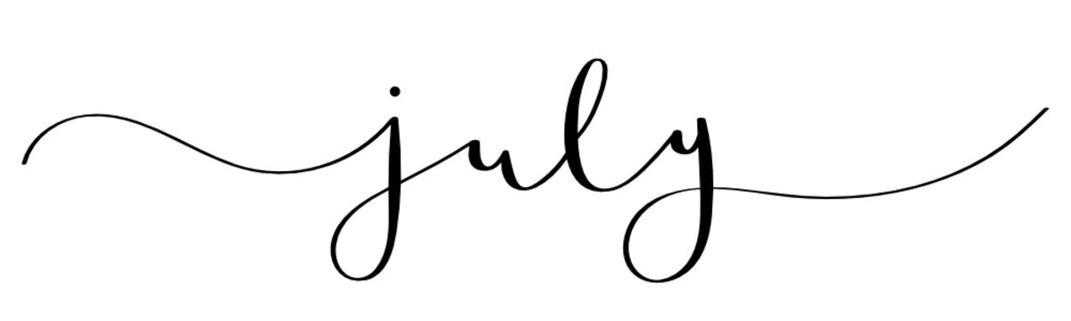 JULY black brush calligraphy banner with swashes