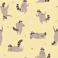 Cute raccoons seamless pattern.
