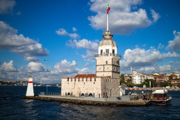 Sunny day view of the Maiden's Tower Istanbul, Turkey (KIZ KULESI - symbol of Istanbul)