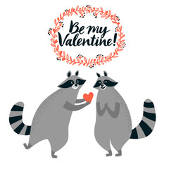 Cartoon raccoons couple in love