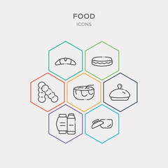 simple set of kitchen pack, pack, serving dish, worms icons, contains such as icons french bread, macarons, croissant and more. 64x64 pixel perfect. infographics vector