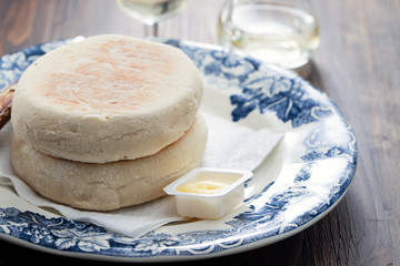 typical portuguese bread of Madeira Bolo do caco with butter