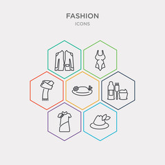 simple set of german hat with small feather, cheongsam, hair dye, summer hat with a flower icons, contains such as icons wool scarf, swimwear, coat with pockets and more. 64x64 pixel perfect.