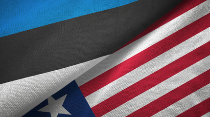 Fototapeta premium Estonia and Liberia two flags textile cloth, fabric texture