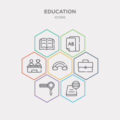 simple set of international studies, magnification lens, case, basic rainbow icons, contains such as icons kid, various files, reading an open book and more. 64x64 pixel perfect. infographics vector