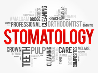 Stomatology word cloud collage, health concept background