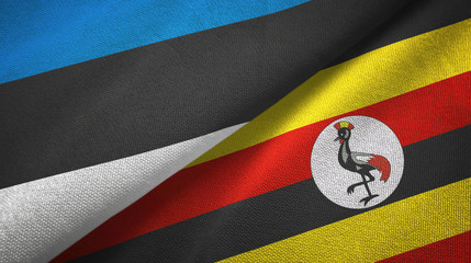 Estonia and Uganda two flags textile cloth, fabric texture