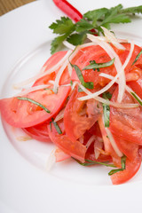 Fresh raw tomato salad served with onion
