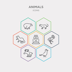 simple set of crow, elk, flamingo, hamster icons, contains such as icons otter, panther, polar bear and more. 64x64 pixel perfect. infographics vector