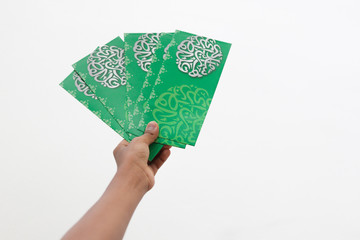 Money packet as Hari Raya gift for Ramadan and Eid Fitr Celebration. "Salam or Selamat Aidilfitri" text in Arabic and Malay translated in English as "Eid al-Fitr"