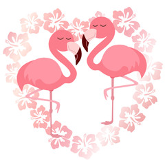 Pink cute pink flamingos vector illustration