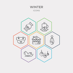 simple set of lights, sled, bauble, chalet icons, contains such as icons christmas day, hot drink, candy and more. 64x64 pixel perfect. infographics vector