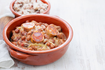 typical portuguese dish beans with meat, vegetables and smoked sausages Feijoada