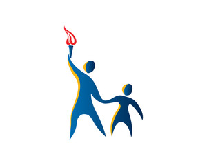 Modern Teacher and Student Holding Torch Education Logo In Isolated White Background