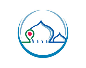 Modern GPS Islamic Mosque Locator Pinpoint Logo In Isolated White Background