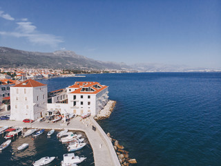 Aerial shot of the Kastel coast in Dalmatia,Croatia . A famous tourist destination on the Adriatic sea.