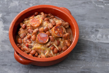 typical portuguese dish beans with meat, vegetables and smoked sausages Feijoada