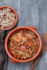 typical portuguese dish beans with meat, vegetables and smoked sausages Feijoada