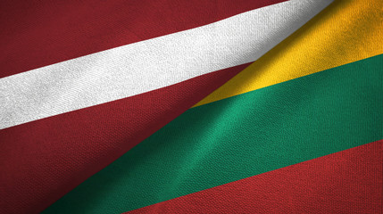 Latvia and Lithuania two flags textile cloth, fabric texture