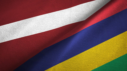 Latvia and Mauritius two flags textile cloth, fabric texture
