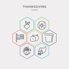 simple set of cornucopia, thanksgiving, glass of water, apples icons, contains such as icons united states of america, canada, beet and more. 64x64 pixel perfect. infographics vector