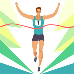 Dynamic running man crossing finish line.