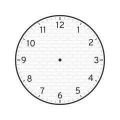 White Brick Concept, Printable Wall Clock Face Template Isolated on White Background