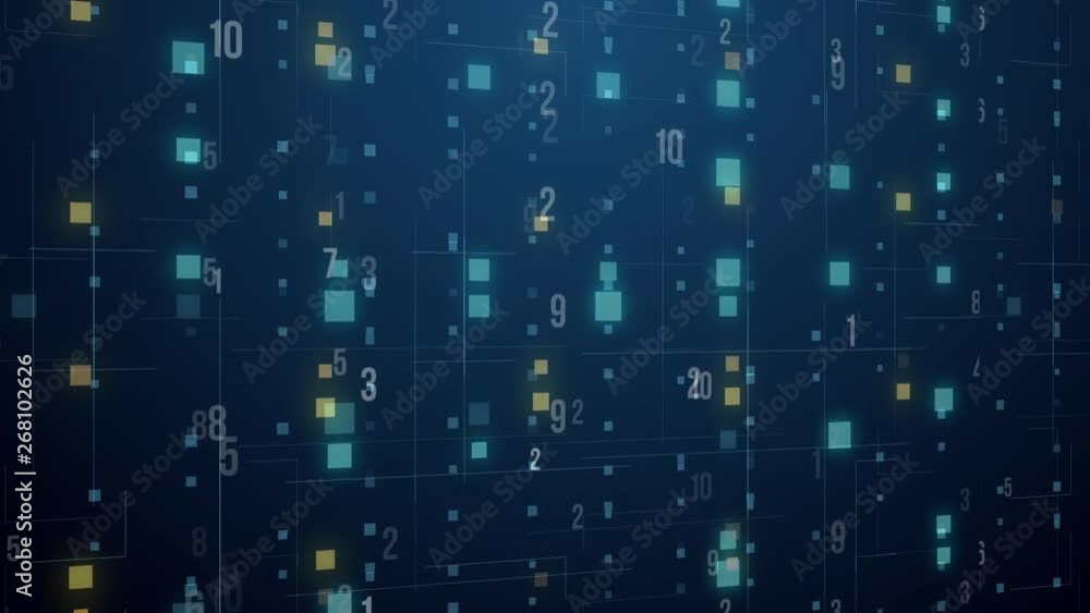Poster Abstract technology floating code number digital grid motion background loop virtual reality concept