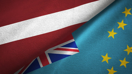 Latvia and Tuvalu two flags textile cloth, fabric texture