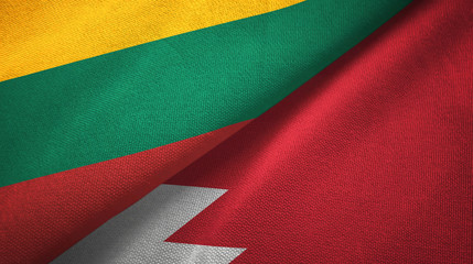 Lithuania and Bahrain two flags textile cloth, fabric texture 