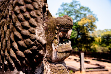 Lion's Head in front of pagoda in Angkor Wat