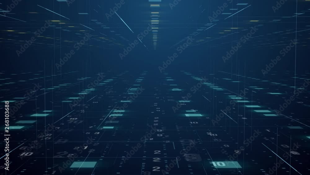 Aufkleber Abstract technology floating code number digital grid motion background loop virtual reality concept