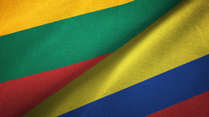Lithuania and Colombia two flags textile cloth, fabric texture