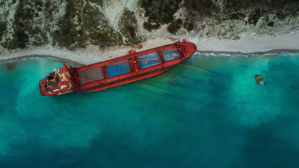 top view of the cargo ship stranded