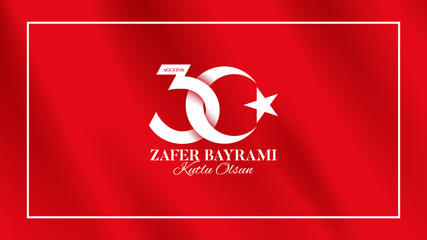 Banner of 30 august Victory Day Turkey. Zafer bayrami label with turkish flag. Vector illustration. Translation: August 30, Victory Day, Happy Birthday. - obrazy, fototapety, plakaty