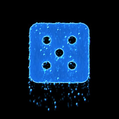Wet symbol dice five is blue. Water dripping