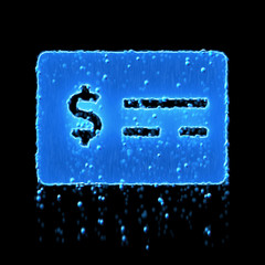 Wet symbol money check dollar is blue. Water dripping