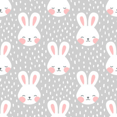 Konijn en kuiken naadloze patroon achtergrond, Scandinavische Happy bunny met cloud, Pasen. cartoon konijn vectorillustratie voor kinderen nordic background