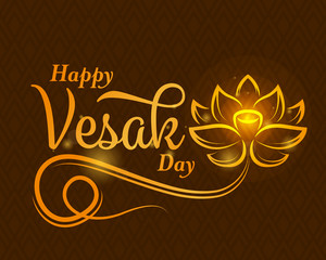 happy vesak day banner with abstract gold lotus flower sign and typography text on brown texture background vector design