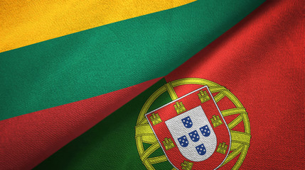 Fototapeta premium Lithuania and Portugal two flags textile cloth, fabric texture