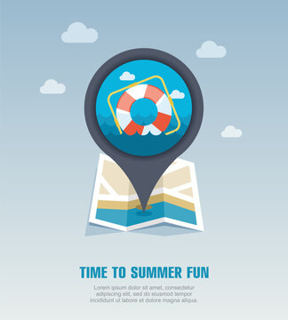 Fototapeta Lifebuoy pin map icon. Summer. Vacation