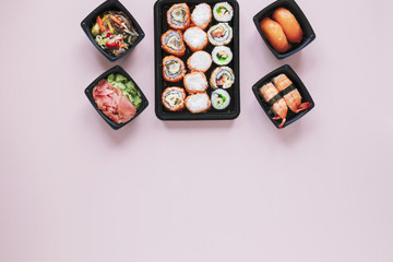 Flat lay sushi composition with copyspace