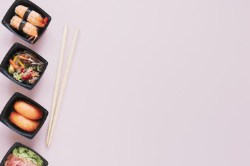 Flat lay sushi composition with copyspace