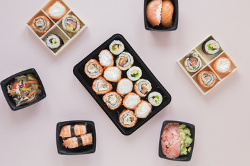 Flat lay sushi composition