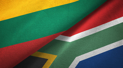 Lithuania and South Africa two flags textile cloth, fabric texture
