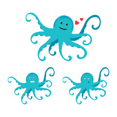 Obraz premium Cute cartoon blue octopus drawing