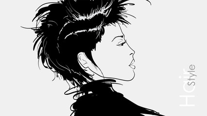 Fototapeta premium Fashion girls face. Woman face. Hand-drawn fashion model. Girl face on a white background. Hair style